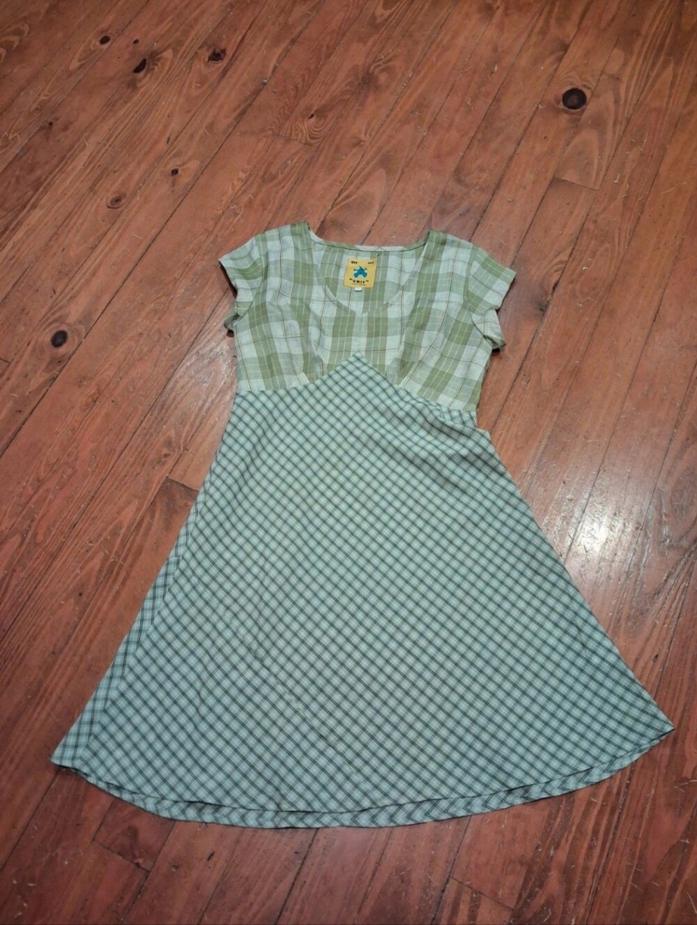 UNIF Sage Green White Plaid Dress
